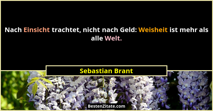 Nach Einsicht trachtet, nicht nach Geld: Weisheit ist mehr als alle Welt.... - Sebastian Brant