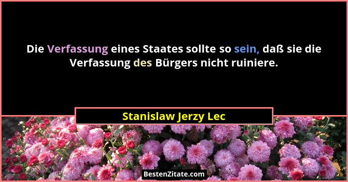 Die Verfassung eines Staates sollte so sein, daß sie die Verfassung des Bürgers nicht ruiniere.... - Stanislaw Jerzy Lec
