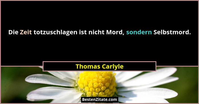 Die Zeit totzuschlagen ist nicht Mord, sondern Selbstmord.... - Thomas Carlyle