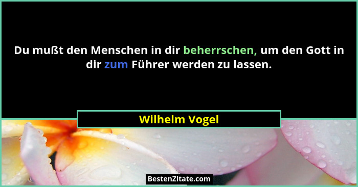 Du mußt den Menschen in dir beherrschen, um den Gott in dir zum Führer werden zu lassen.... - Wilhelm Vogel