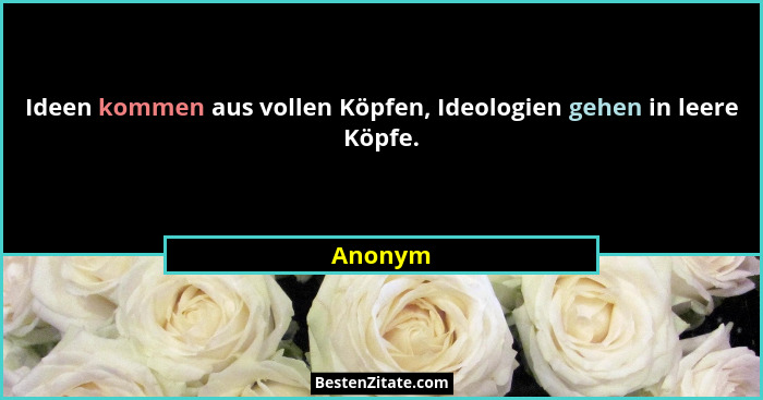 Ideen kommen aus vollen Köpfen, Ideologien gehen in leere Köpfe.... - Anonym
