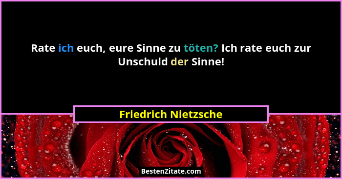 Rate ich euch, eure Sinne zu töten? Ich rate euch zur Unschuld der Sinne!... - Friedrich Nietzsche