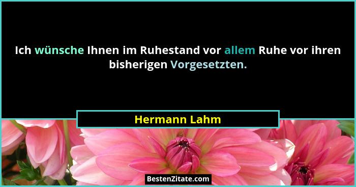 Ich wünsche Ihnen im Ruhestand vor allem Ruhe vor ihren bisherigen Vorgesetzten.... - Hermann Lahm