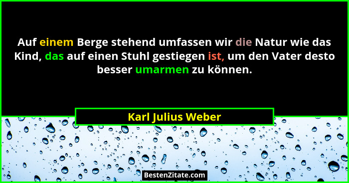 Auf einem Berge stehend umfassen wir die Natur wie das Kind, das auf einen Stuhl gestiegen ist, um den Vater desto besser umarmen... - Karl Julius Weber