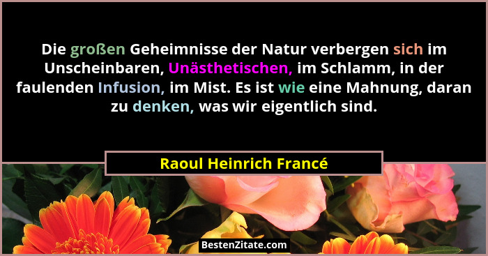 Die großen Geheimnisse der Natur verbergen sich im Unscheinbaren, Unästhetischen, im Schlamm, in der faulenden Infusion, im Mi... - Raoul Heinrich Francé