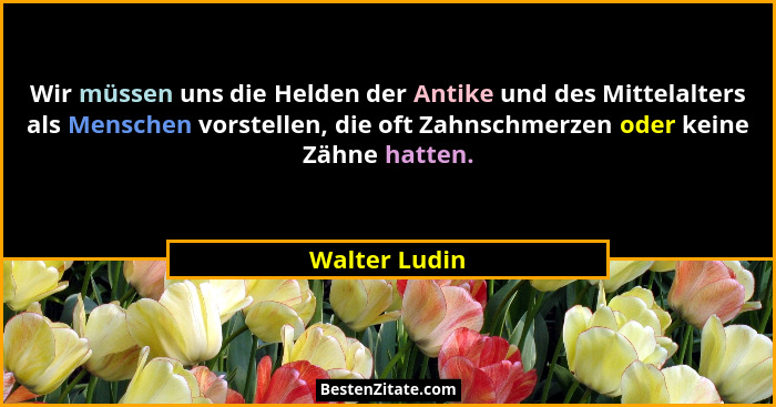 Wir müssen uns die Helden der Antike und des Mittelalters als Menschen vorstellen, die oft Zahnschmerzen oder keine Zähne hatten.... - Walter Ludin