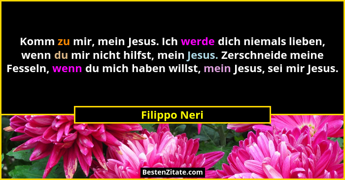Komm zu mir, mein Jesus. Ich werde dich niemals lieben, wenn du mir nicht hilfst, mein Jesus. Zerschneide meine Fesseln, wenn du mich h... - Filippo Neri