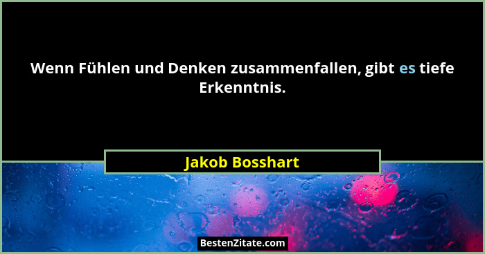 Wenn Fühlen und Denken zusammenfallen, gibt es tiefe Erkenntnis.... - Jakob Bosshart