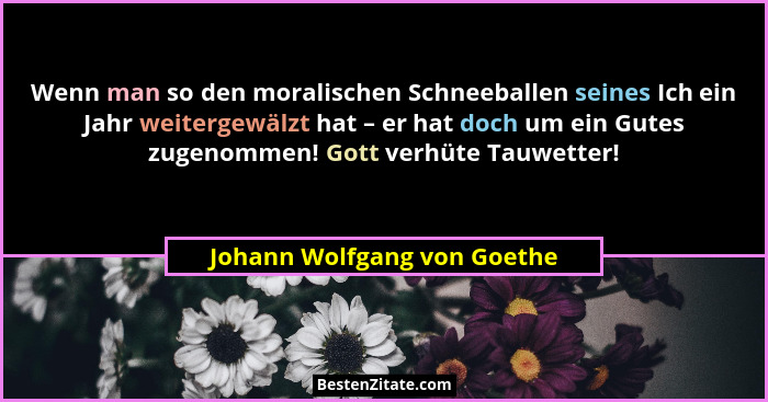 Wenn man so den moralischen Schneeballen seines Ich ein Jahr weitergewälzt hat – er hat doch um ein Gutes zugenommen! Got... - Johann Wolfgang von Goethe
