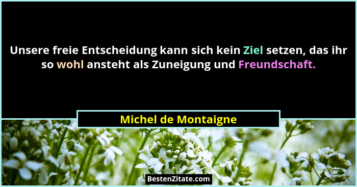 Unsere freie Entscheidung kann sich kein Ziel setzen, das ihr so wohl ansteht als Zuneigung und Freundschaft.... - Michel de Montaigne