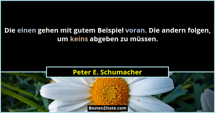 Die einen gehen mit gutem Beispiel voran. Die andern folgen, um keins abgeben zu müssen.... - Peter E. Schumacher