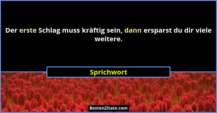 Der erste Schlag muss kräftig sein, dann ersparst du dir viele weitere.... - Sprichwort