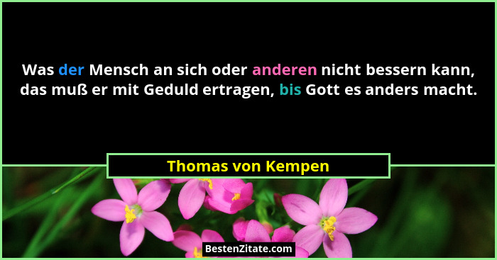 Was der Mensch an sich oder anderen nicht bessern kann, das muß er mit Geduld ertragen, bis Gott es anders macht.... - Thomas von Kempen