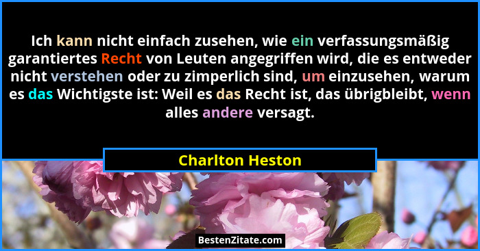 Ich kann nicht einfach zusehen, wie ein verfassungsmäßig garantiertes Recht von Leuten angegriffen wird, die es entweder nicht verst... - Charlton Heston