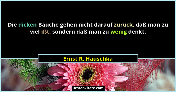 Die dicken Bäuche gehen nicht darauf zurück, daß man zu viel ißt, sondern daß man zu wenig denkt.... - Ernst R. Hauschka