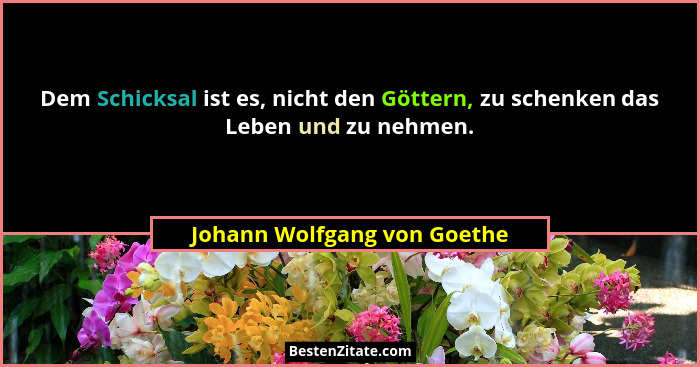 Dem Schicksal ist es, nicht den Göttern, zu schenken das Leben und zu nehmen.... - Johann Wolfgang von Goethe