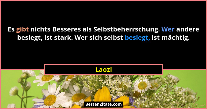 Es gibt nichts Besseres als Selbstbeherrschung. Wer andere besiegt, ist stark. Wer sich selbst besiegt, ist mächtig.... - Laozi
