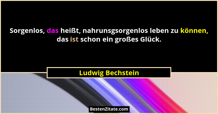 Sorgenlos, das heißt, nahrunsgsorgenlos leben zu können, das ist schon ein großes Glück.... - Ludwig Bechstein