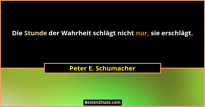 Die Stunde der Wahrheit schlägt nicht nur, sie erschlägt.... - Peter E. Schumacher