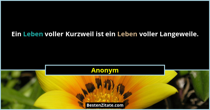 Ein Leben voller Kurzweil ist ein Leben voller Langeweile.... - Anonym
