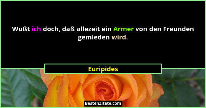 Wußt ich doch, daß allezeit ein Armer von den Freunden gemieden wird.... - Euripides