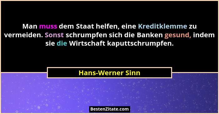 Man muss dem Staat helfen, eine Kreditklemme zu vermeiden. Sonst schrumpfen sich die Banken gesund, indem sie die Wirtschaft kaputt... - Hans-Werner Sinn