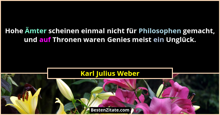 Hohe Ämter scheinen einmal nicht für Philosophen gemacht, und auf Thronen waren Genies meist ein Unglück.... - Karl Julius Weber