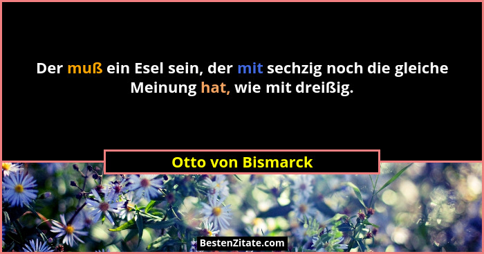 Der muß ein Esel sein, der mit sechzig noch die gleiche Meinung hat, wie mit dreißig.... - Otto von Bismarck
