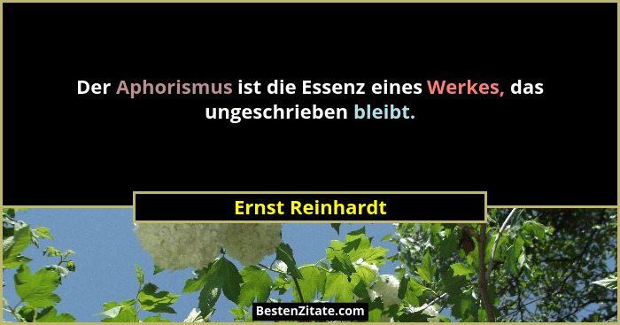 Der Aphorismus ist die Essenz eines Werkes, das ungeschrieben bleibt.... - Ernst Reinhardt