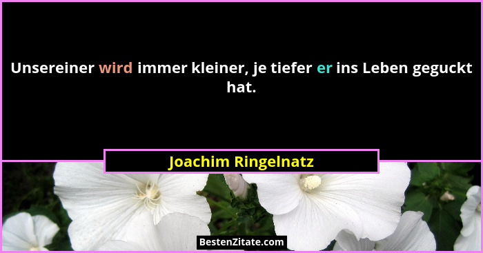 Unsereiner wird immer kleiner, je tiefer er ins Leben geguckt hat.... - Joachim Ringelnatz