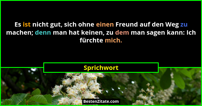 Es ist nicht gut, sich ohne einen Freund auf den Weg zu machen; denn man hat keinen, zu dem man sagen kann: Ich fürchte mich.... - Sprichwort