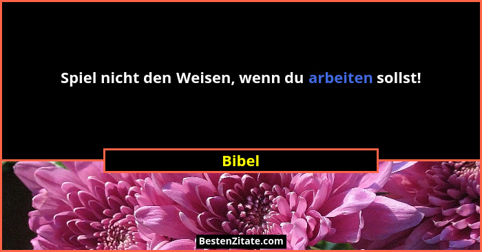 Spiel nicht den Weisen, wenn du arbeiten sollst!... - Bibel