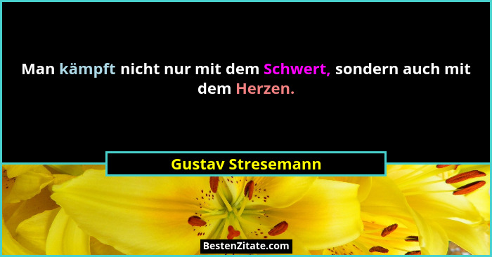 Man kämpft nicht nur mit dem Schwert, sondern auch mit dem Herzen.... - Gustav Stresemann