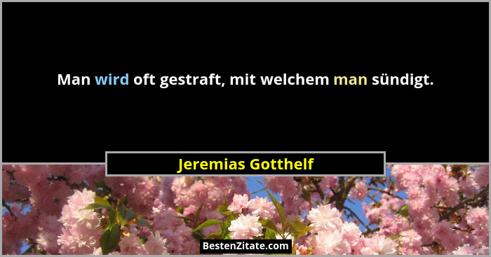 Man wird oft gestraft, mit welchem man sündigt.... - Jeremias Gotthelf