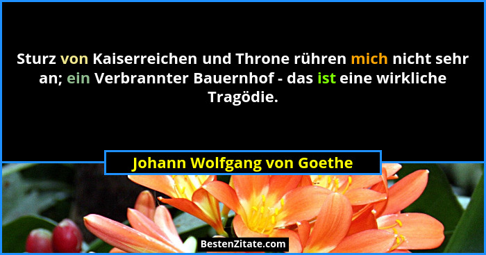 Sturz von Kaiserreichen und Throne rühren mich nicht sehr an; ein Verbrannter Bauernhof - das ist eine wirkliche Tragödie... - Johann Wolfgang von Goethe