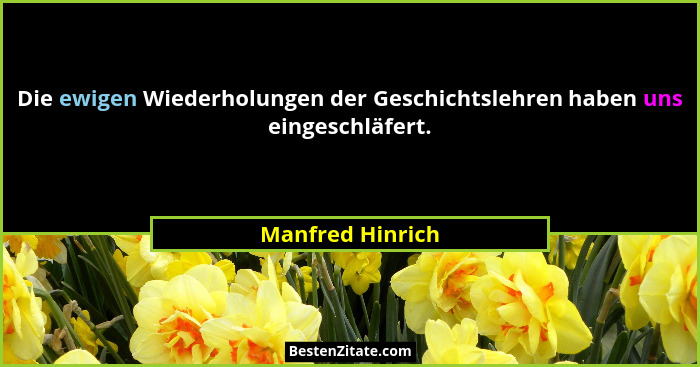 Die ewigen Wiederholungen der Geschichtslehren haben uns eingeschläfert.... - Manfred Hinrich