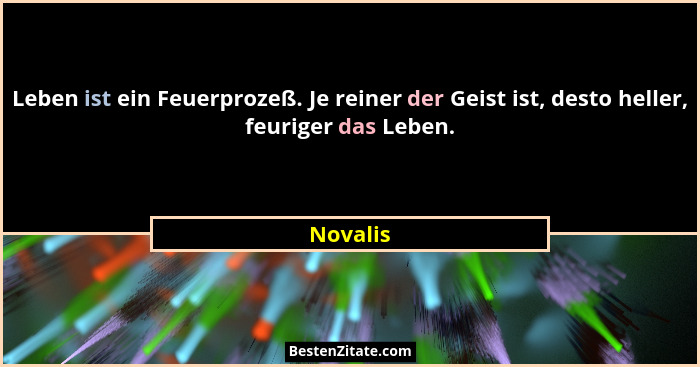 Leben ist ein Feuerprozeß. Je reiner der Geist ist, desto heller, feuriger das Leben.... - Novalis