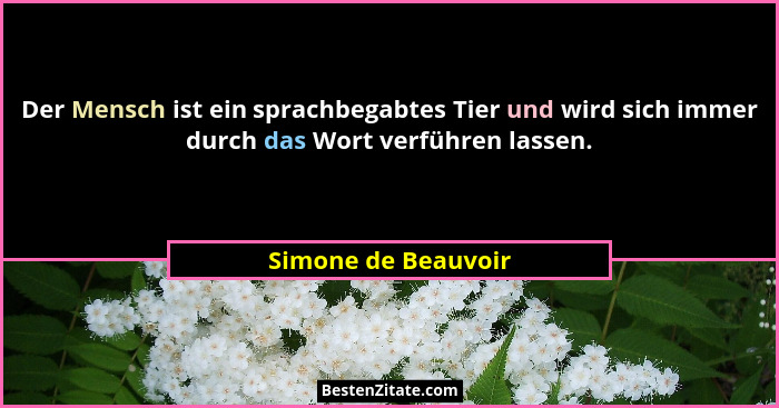 Der Mensch ist ein sprachbegabtes Tier und wird sich immer durch das Wort verführen lassen.... - Simone de Beauvoir
