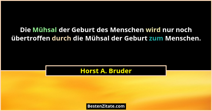 Die Mühsal der Geburt des Menschen wird nur noch übertroffen durch die Mühsal der Geburt zum Menschen.... - Horst A. Bruder
