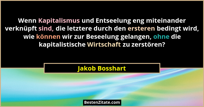 Wenn Kapitalismus und Entseelung eng miteinander verknüpft sind, die letztere durch den ersteren bedingt wird, wie können wir zur Bes... - Jakob Bosshart