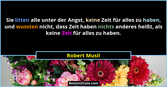 Sie litten alle unter der Angst, keine Zeit für alles zu haben, und wussten nicht, dass Zeit haben nichts anderes heißt, als keine Zeit... - Robert Musil