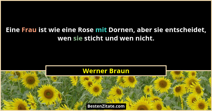 Eine Frau ist wie eine Rose mit Dornen, aber sie entscheidet, wen sie sticht und wen nicht.... - Werner Braun