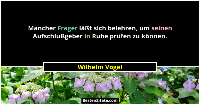 Mancher Frager läßt sich belehren, um seinen Aufschlußgeber in Ruhe prüfen zu können.... - Wilhelm Vogel