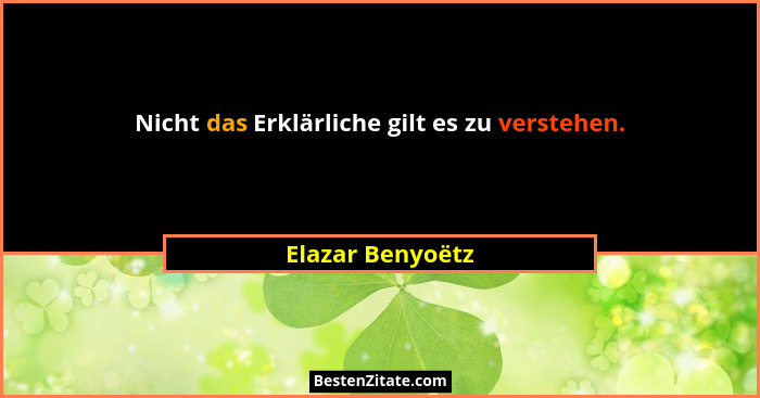 Nicht das Erklärliche gilt es zu verstehen.... - Elazar Benyoëtz