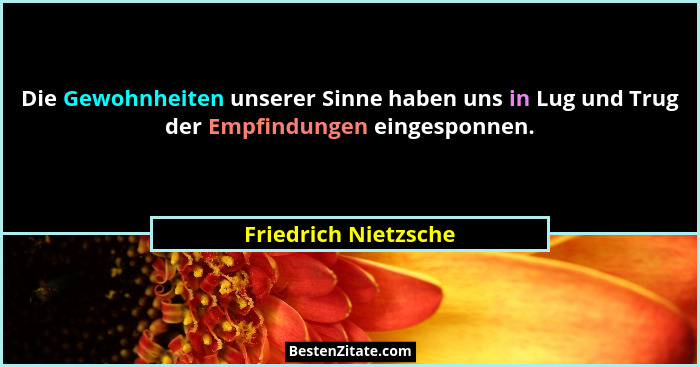 Die Gewohnheiten unserer Sinne haben uns in Lug und Trug der Empfindungen eingesponnen.... - Friedrich Nietzsche