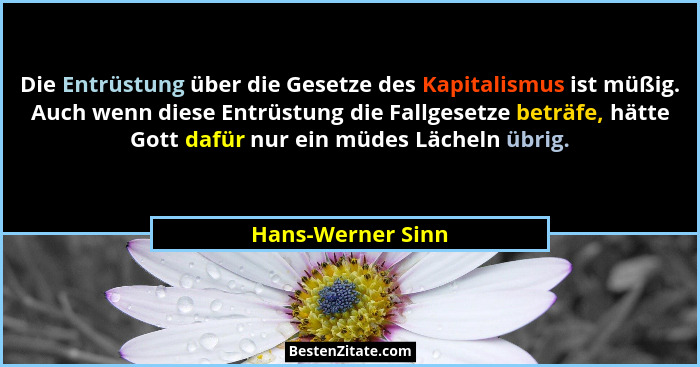 Die Entrüstung über die Gesetze des Kapitalismus ist müßig. Auch wenn diese Entrüstung die Fallgesetze beträfe, hätte Gott dafür nu... - Hans-Werner Sinn