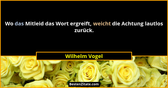 Wo das Mitleid das Wort ergreift, weicht die Achtung lautlos zurück.... - Wilhelm Vogel