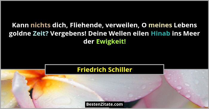 Kann nichts dich, Fliehende, verweilen, O meines Lebens goldne Zeit? Vergebens! Deine Wellen eilen Hinab ins Meer der Ewigkeit!... - Friedrich Schiller