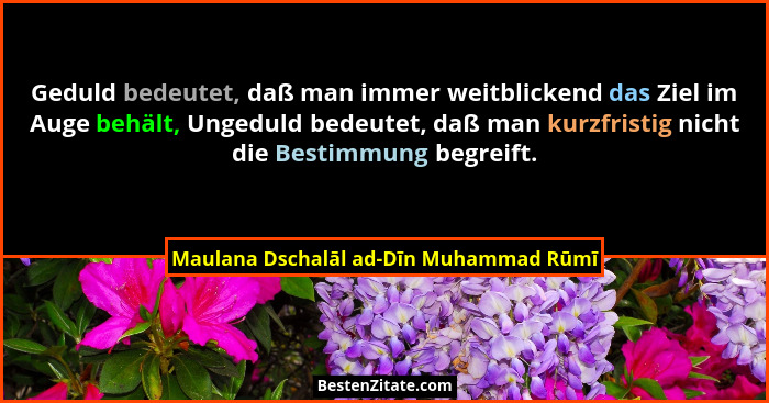 Geduld bedeutet, daß man immer weitblickend das Ziel im Auge behält, Ungeduld bedeutet, daß man kurzfristig ni... - Maulana Dschalāl ad-Dīn Muhammad Rūmī