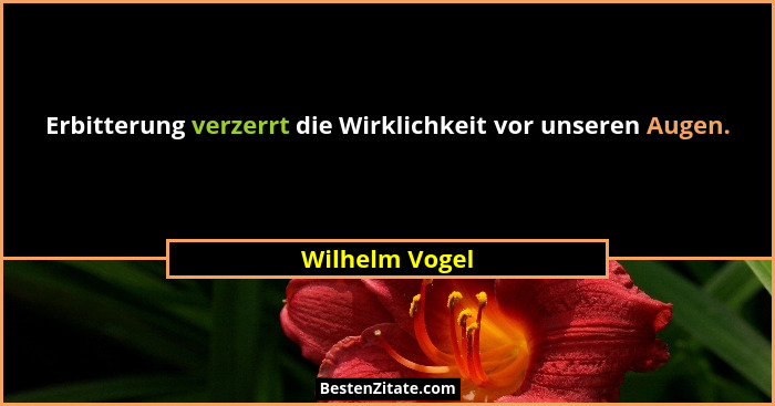 Erbitterung verzerrt die Wirklichkeit vor unseren Augen.... - Wilhelm Vogel